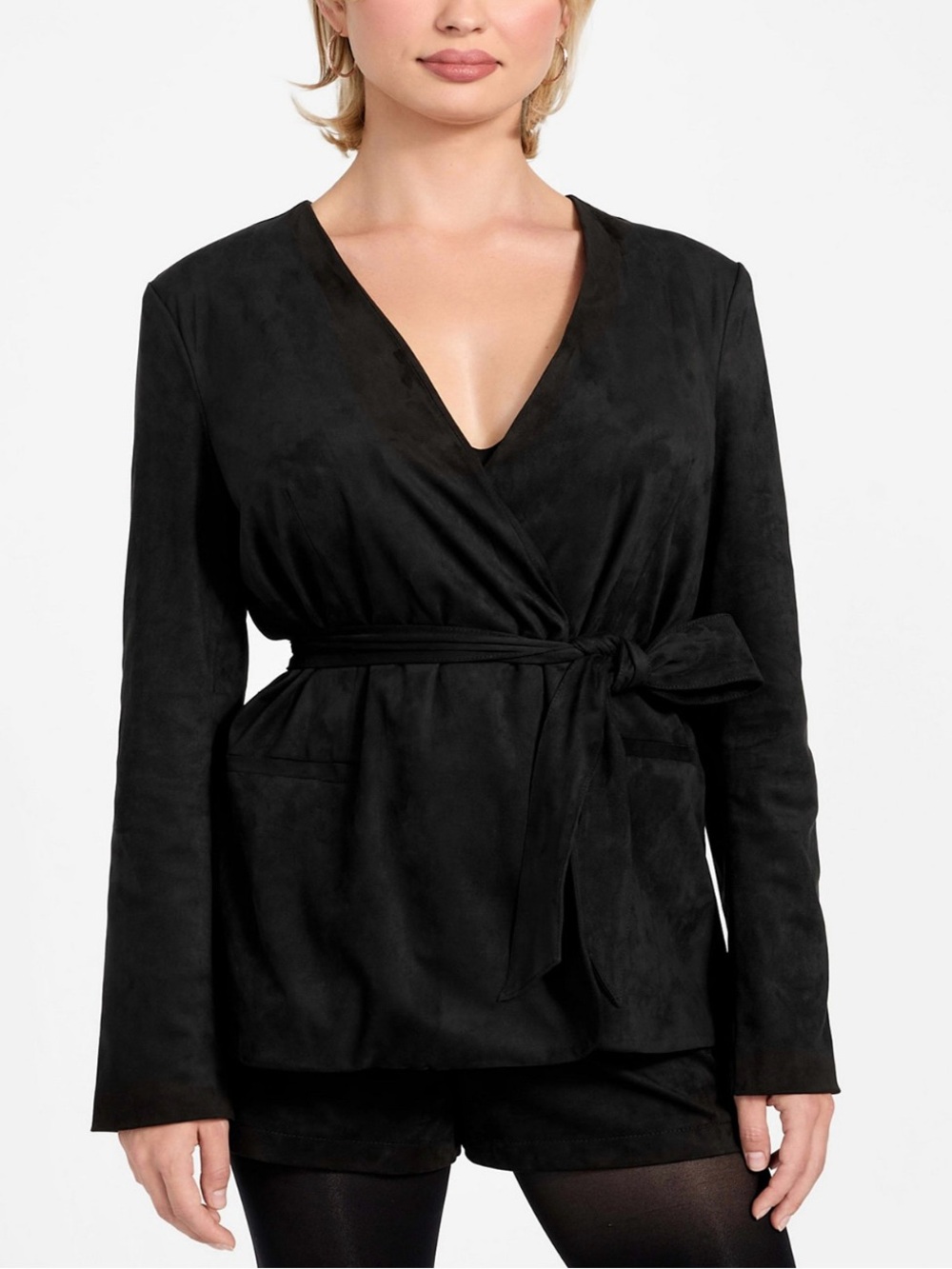 Guess Black Wrap Belted Blazer